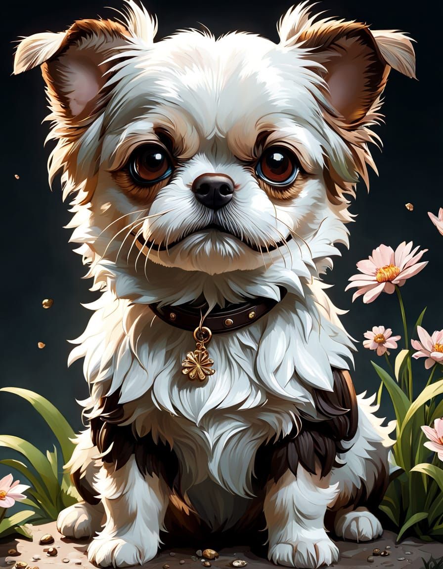 Cute Puppy in Floral Wonderland