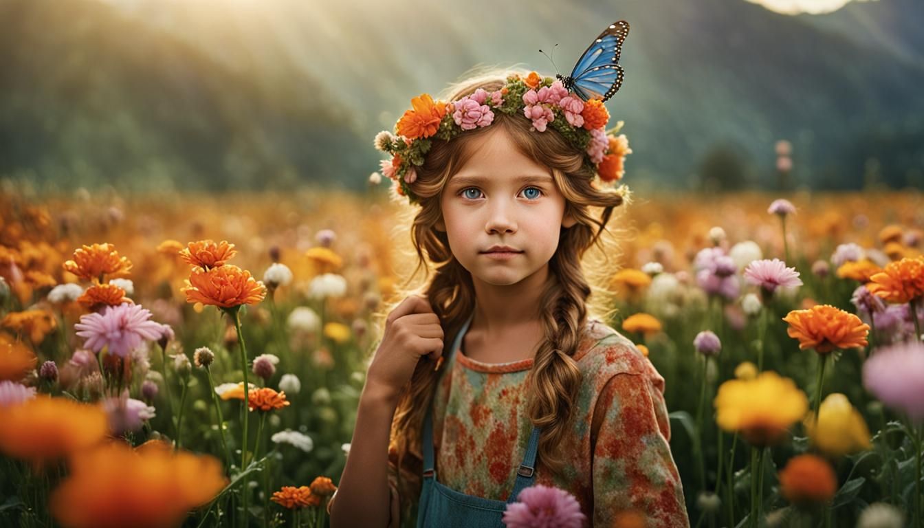 Beautiful Fairy Tending Flower Field Portrait