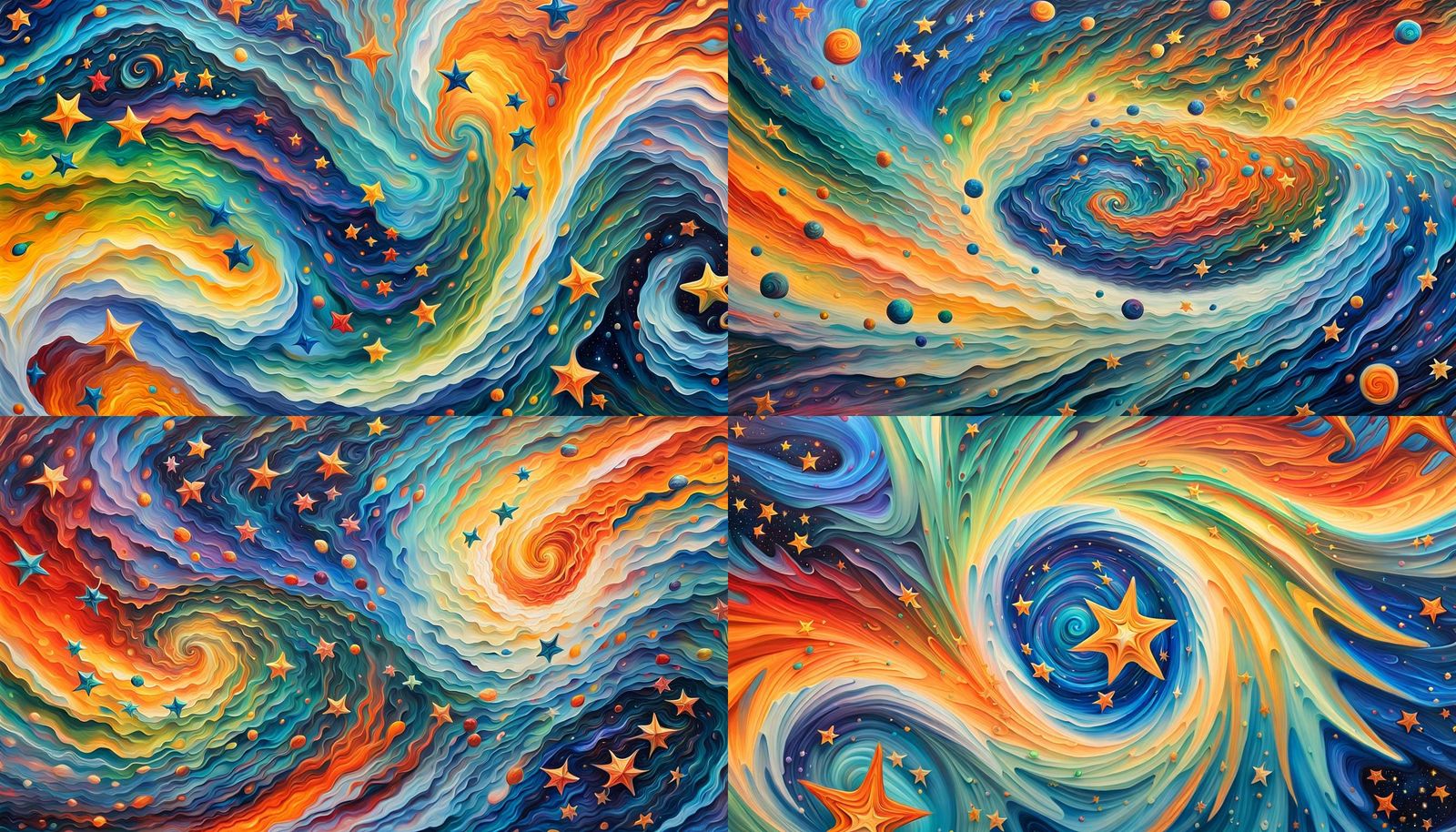 Winged Star Beings Emerging from Cosmic Paint Vortex