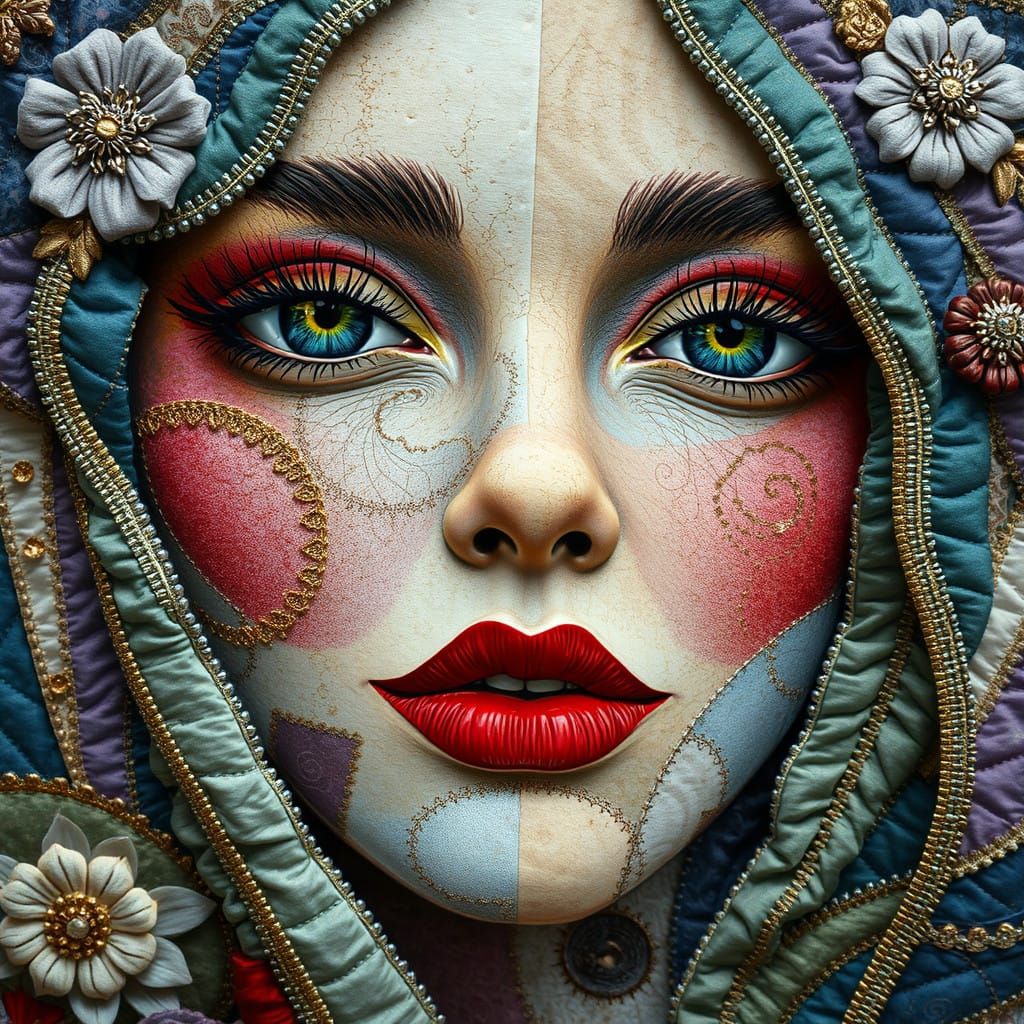 Magical Patchwork Portrait with Antique Faded Colors