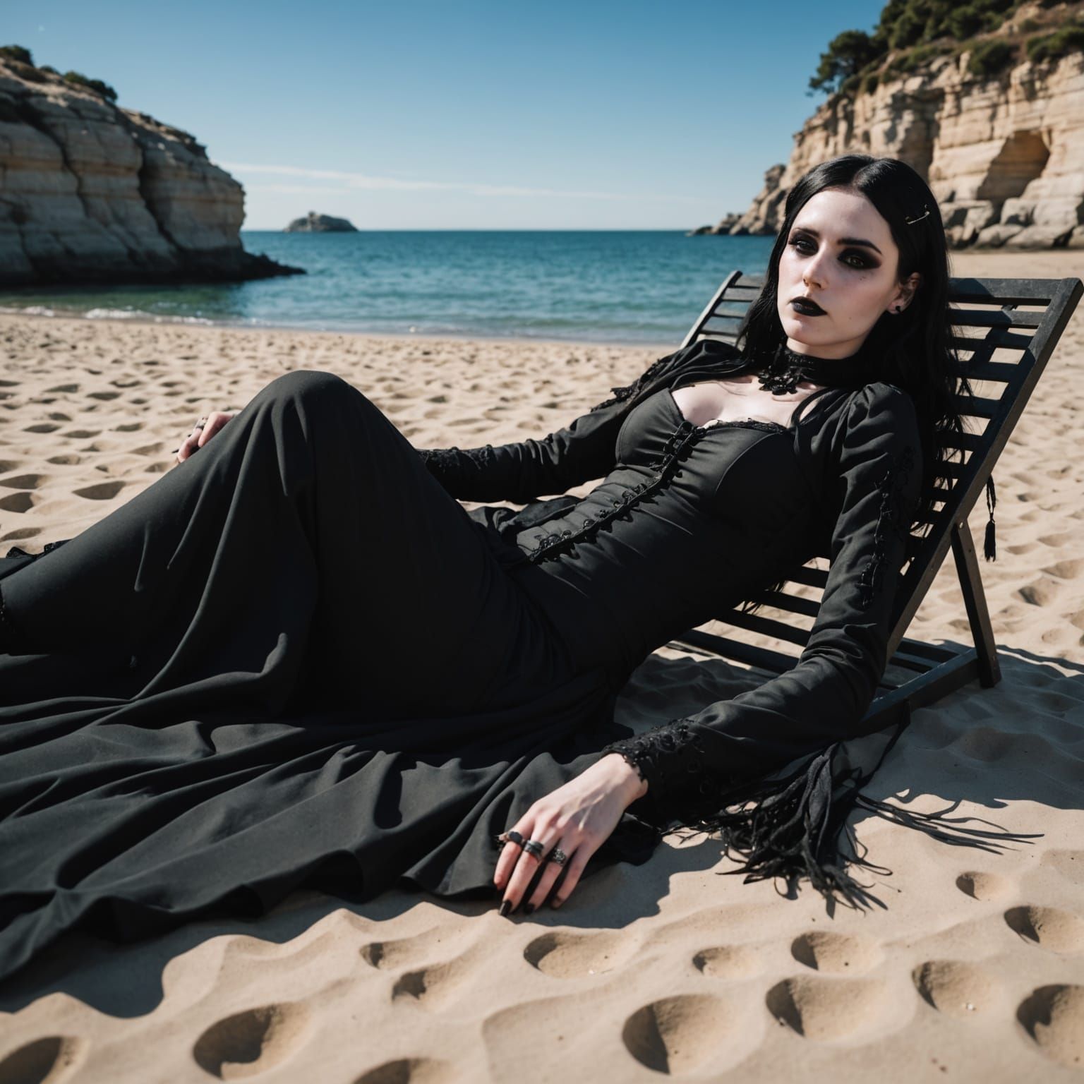 Goth Girl Sunbathing with Dark Aesthetics