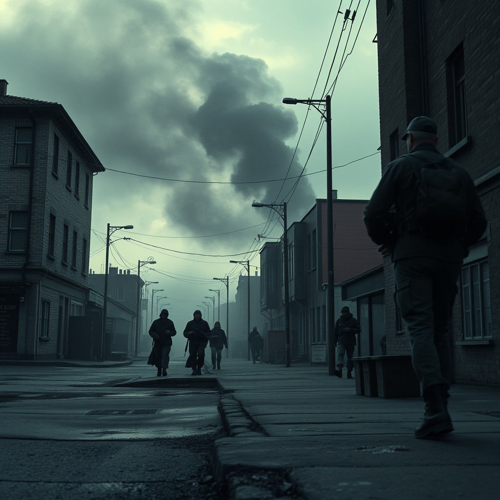 Hyperrealistic War Scene with Moody Atmospheric Lighting