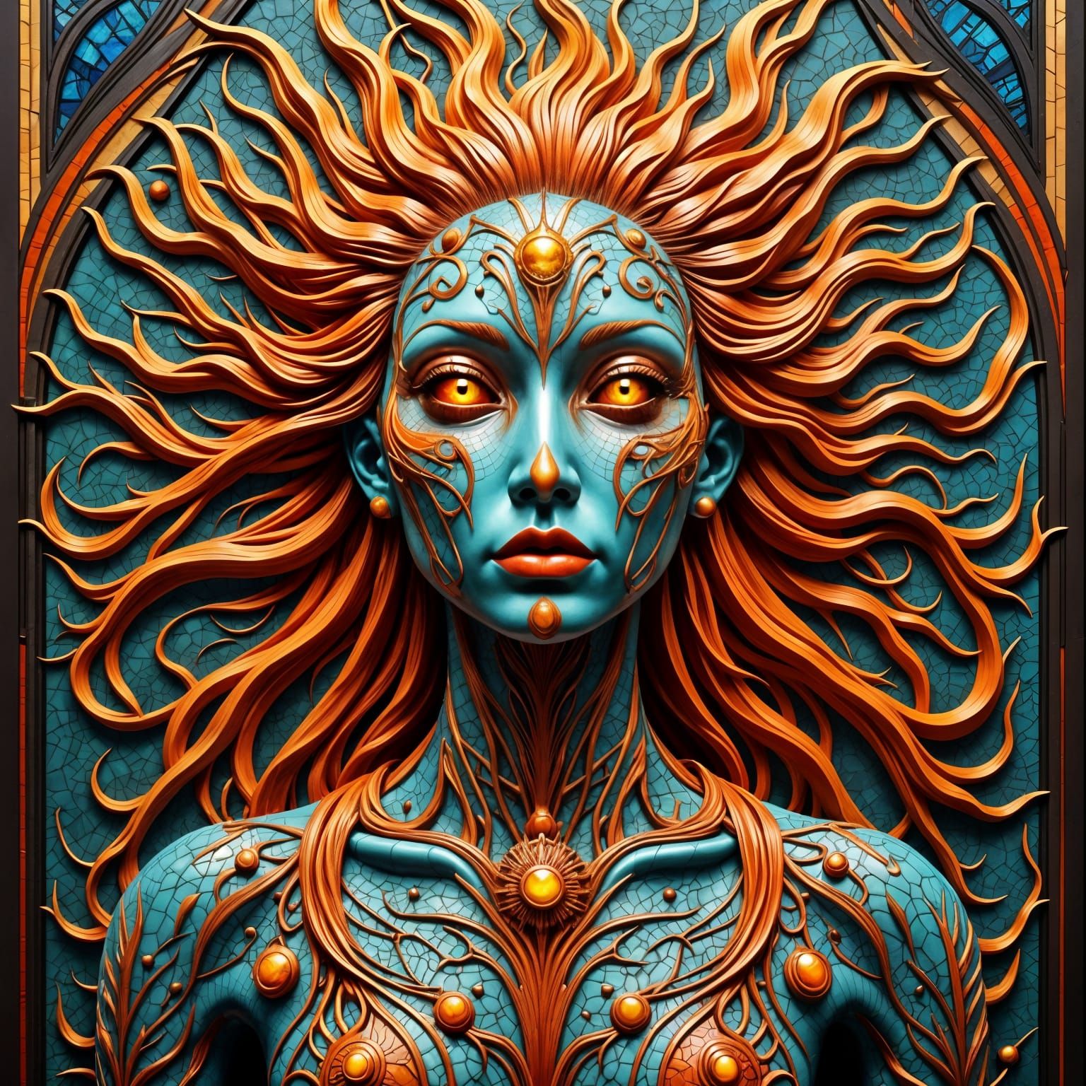 Biomechanical Beauty in Surreal 3D Stained Glass