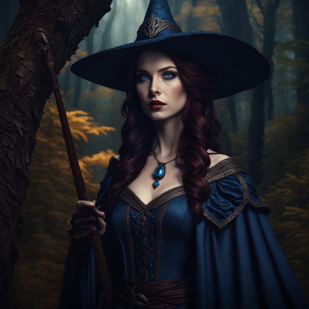 Mysterious Auburn Haired Witch in Fantasy Forest