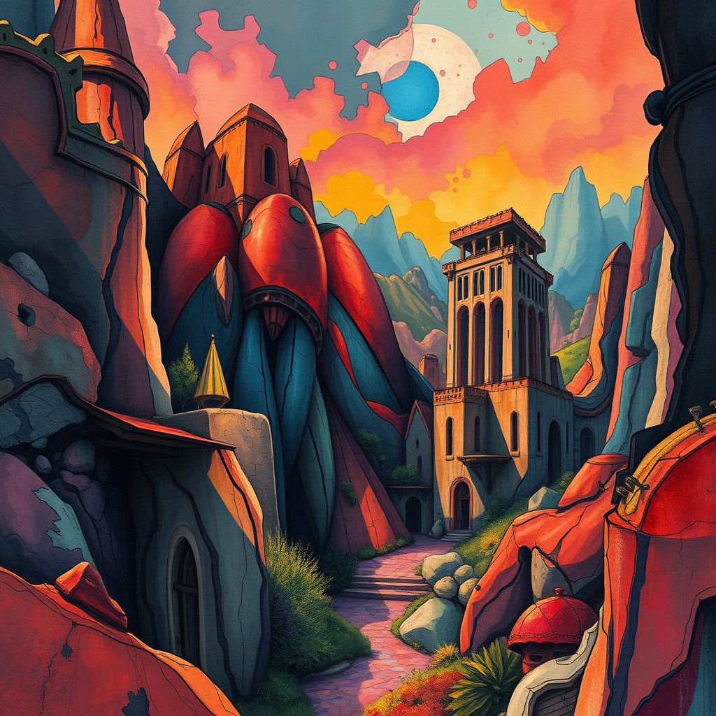 Vibrant Abstract Landscape in Art Deco Style
