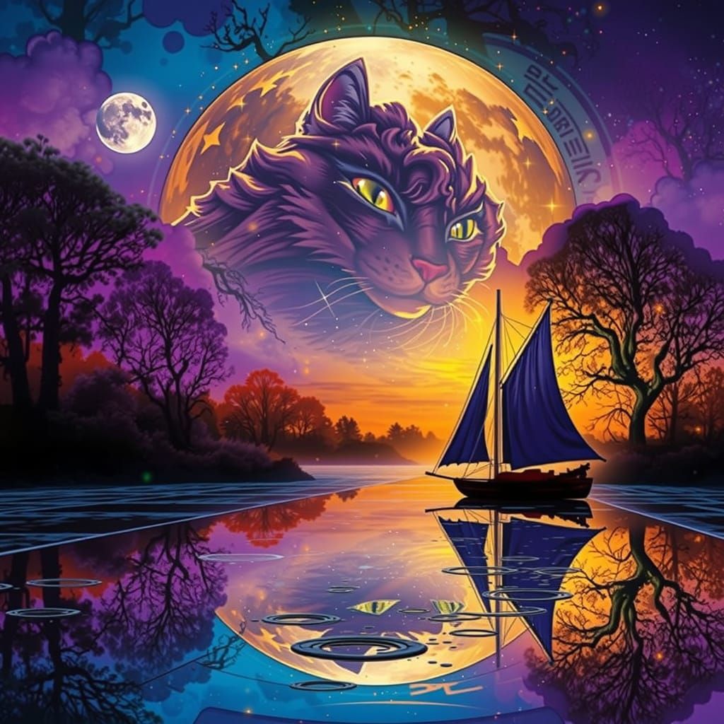 Surreal Forest Cat in Golden Hour