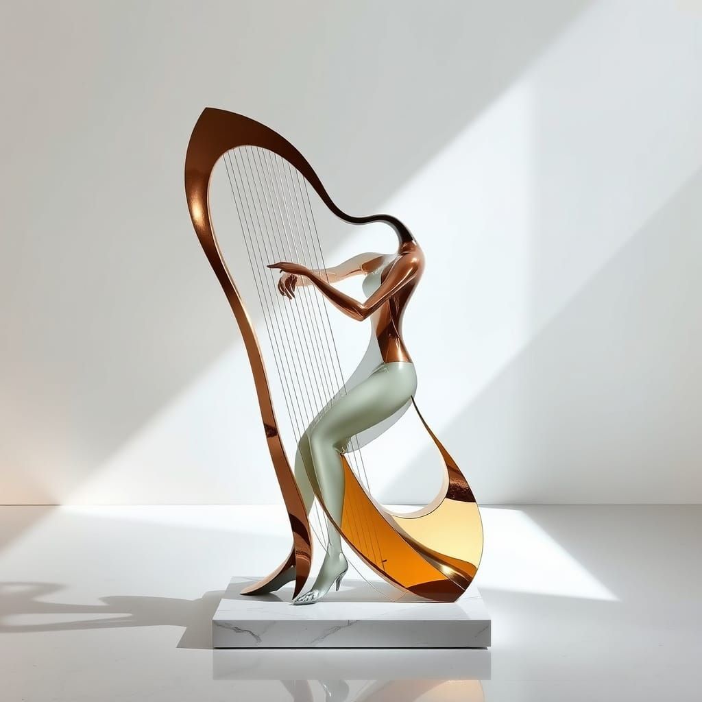 Ethereal Harpist Sculpture in Modern Artistic Style