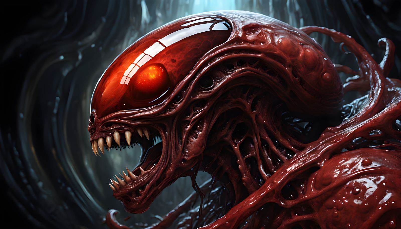 Ominous Alien Cocoon with Embryo in Surreal Style