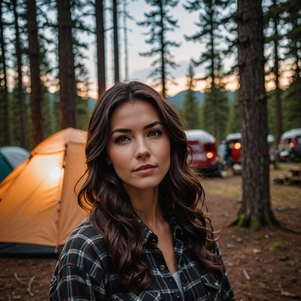 Brunette in Flannel Camping: Professional Photography