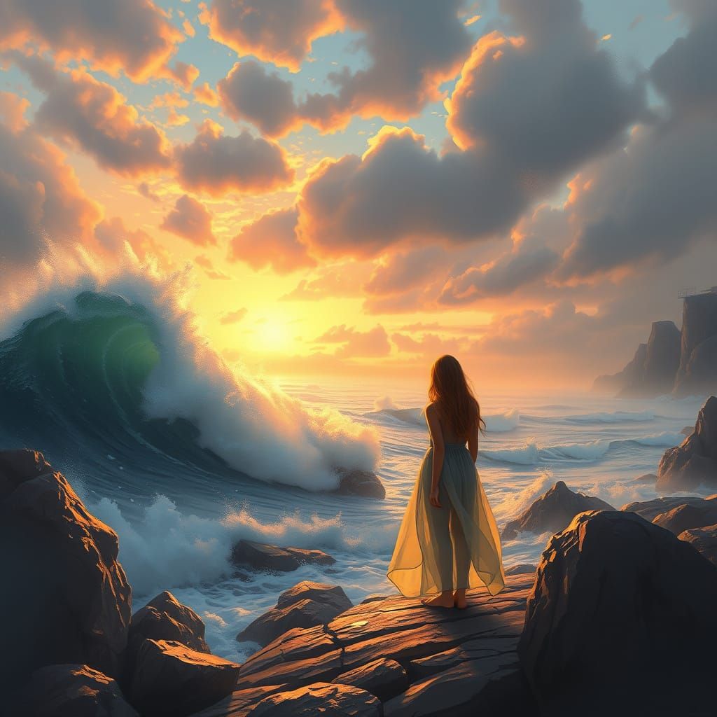 Sunrise Waves: Dreamy, Fantastical Shoreside Scene