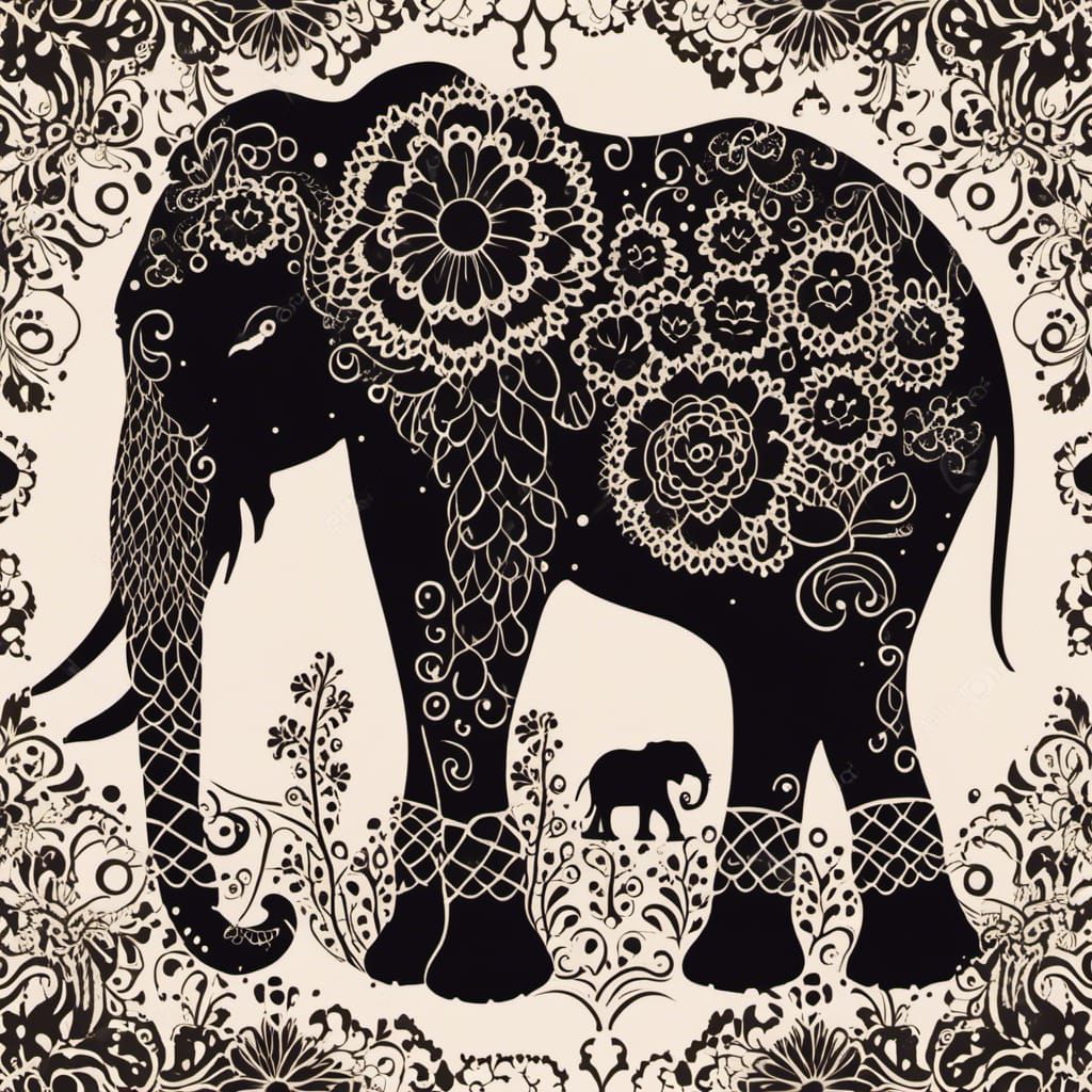 Lace Elephant Silhouette: AI Generated Art