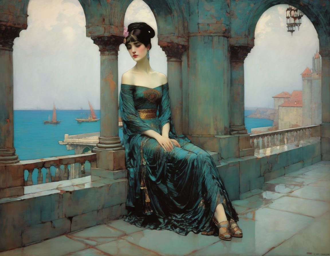 Oil Painting of a Castle Landscape in Diverse Artistic Style...