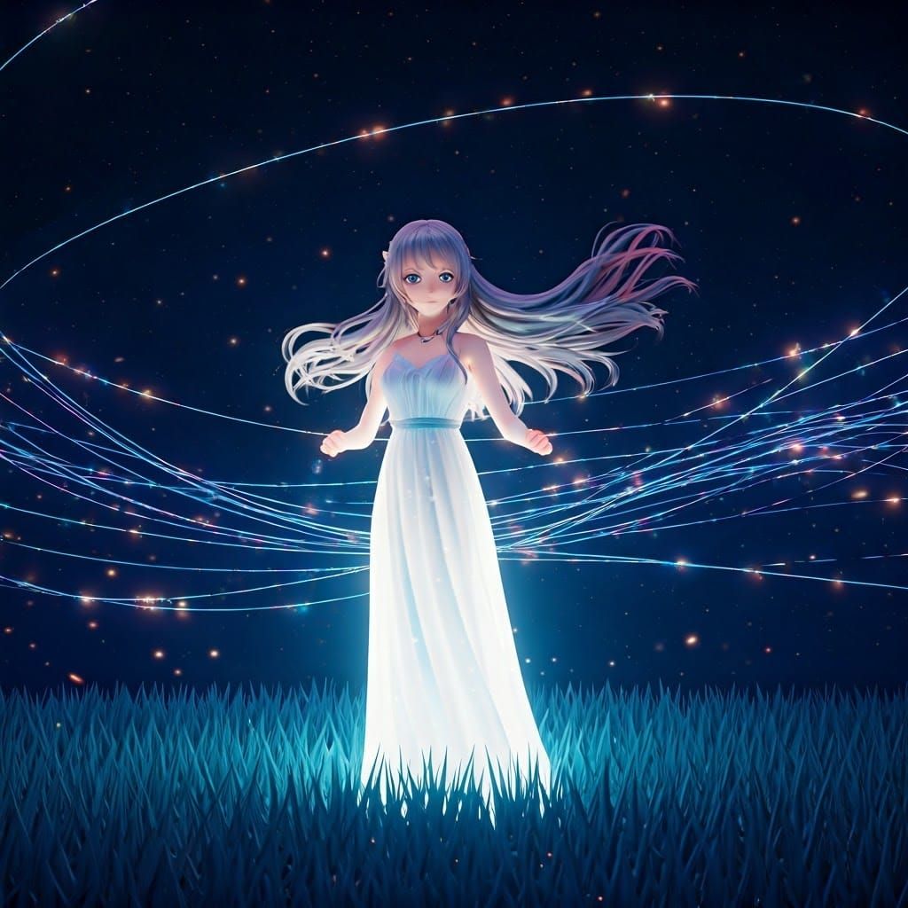 Ethereal Anime Woman in Dreamy Landscape