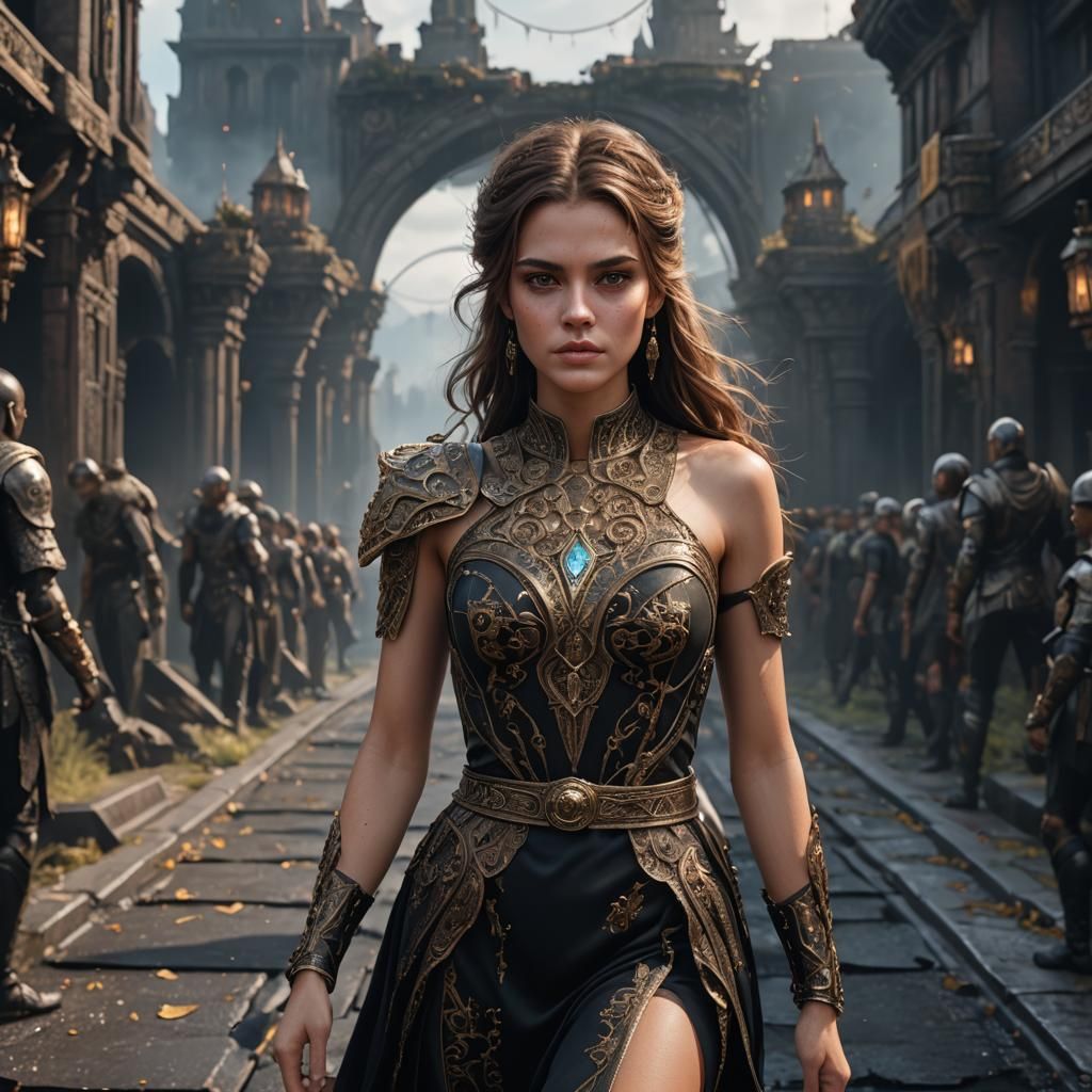 Young Model on Runway: Fantasy Concept Art