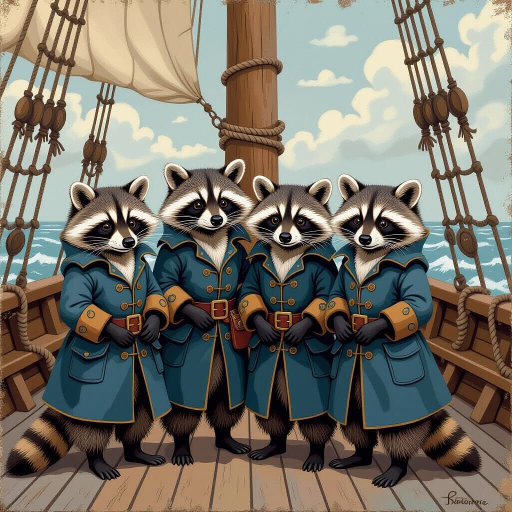Raccoons as Pirate Captains in Storybook Illustration
