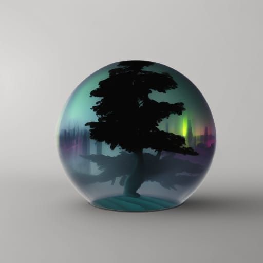 Rainbow Unicorn Tree in Glass Dome: Fantasy Art