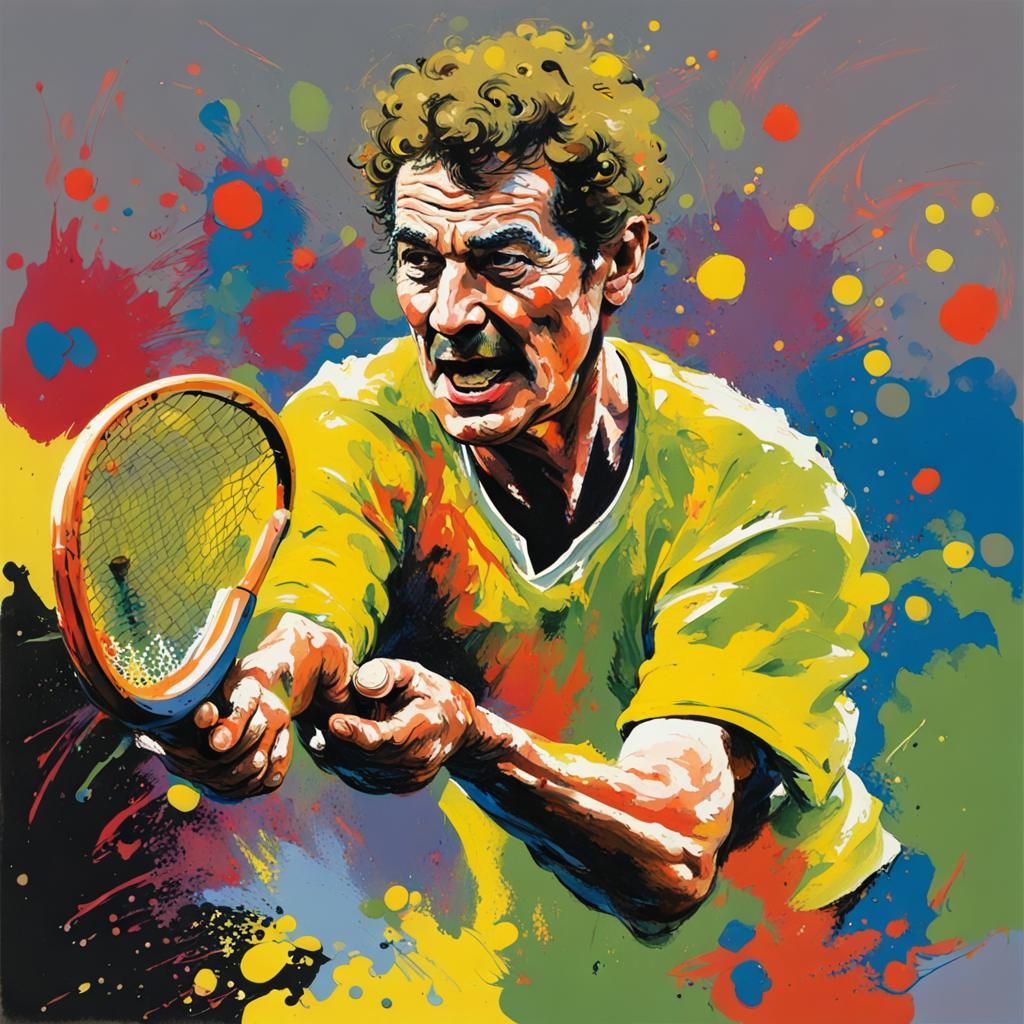 Energetic Pickleball Player in Splash Color Painting