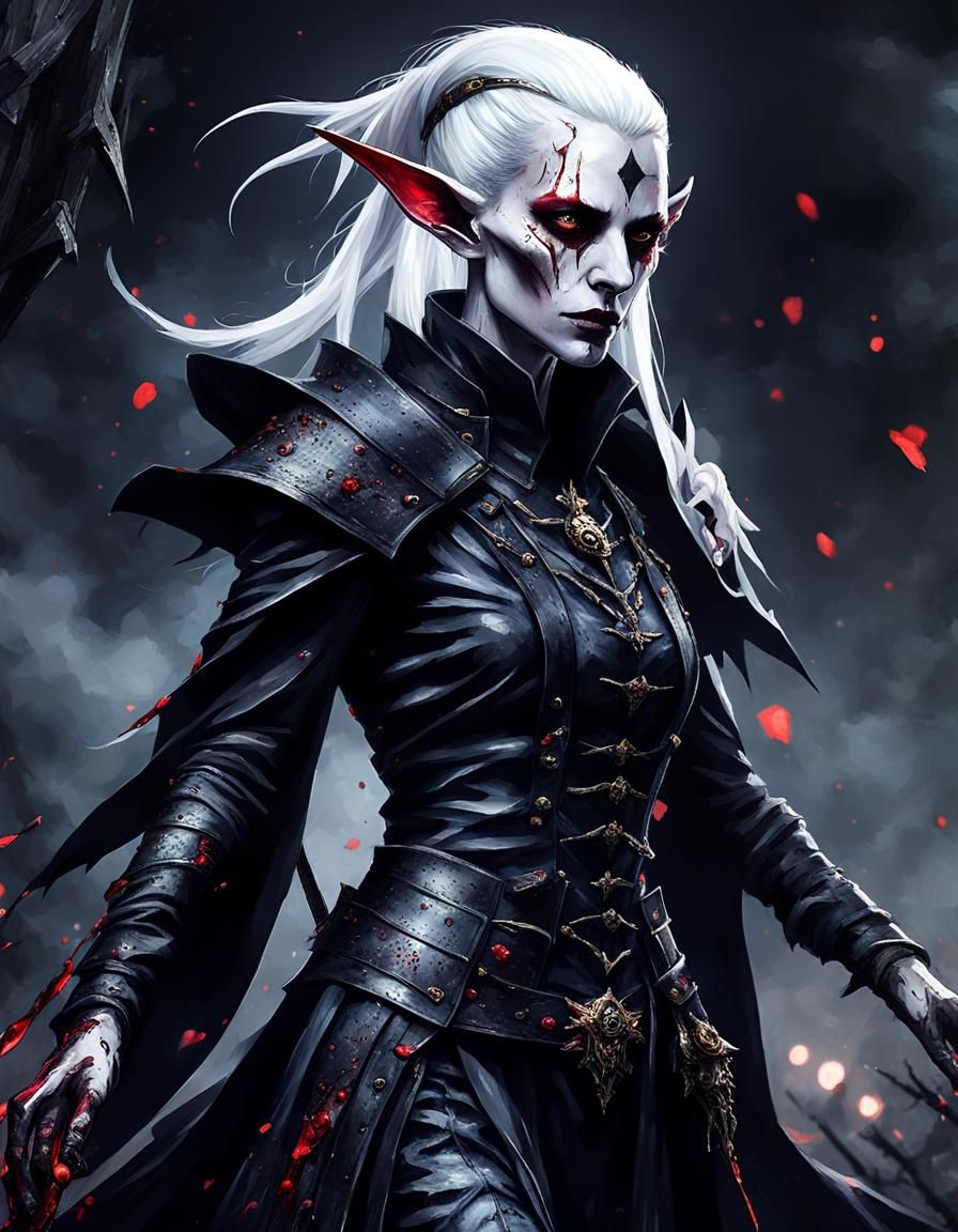 Dark Elf Rogue Portrait in Gothic Horror Style