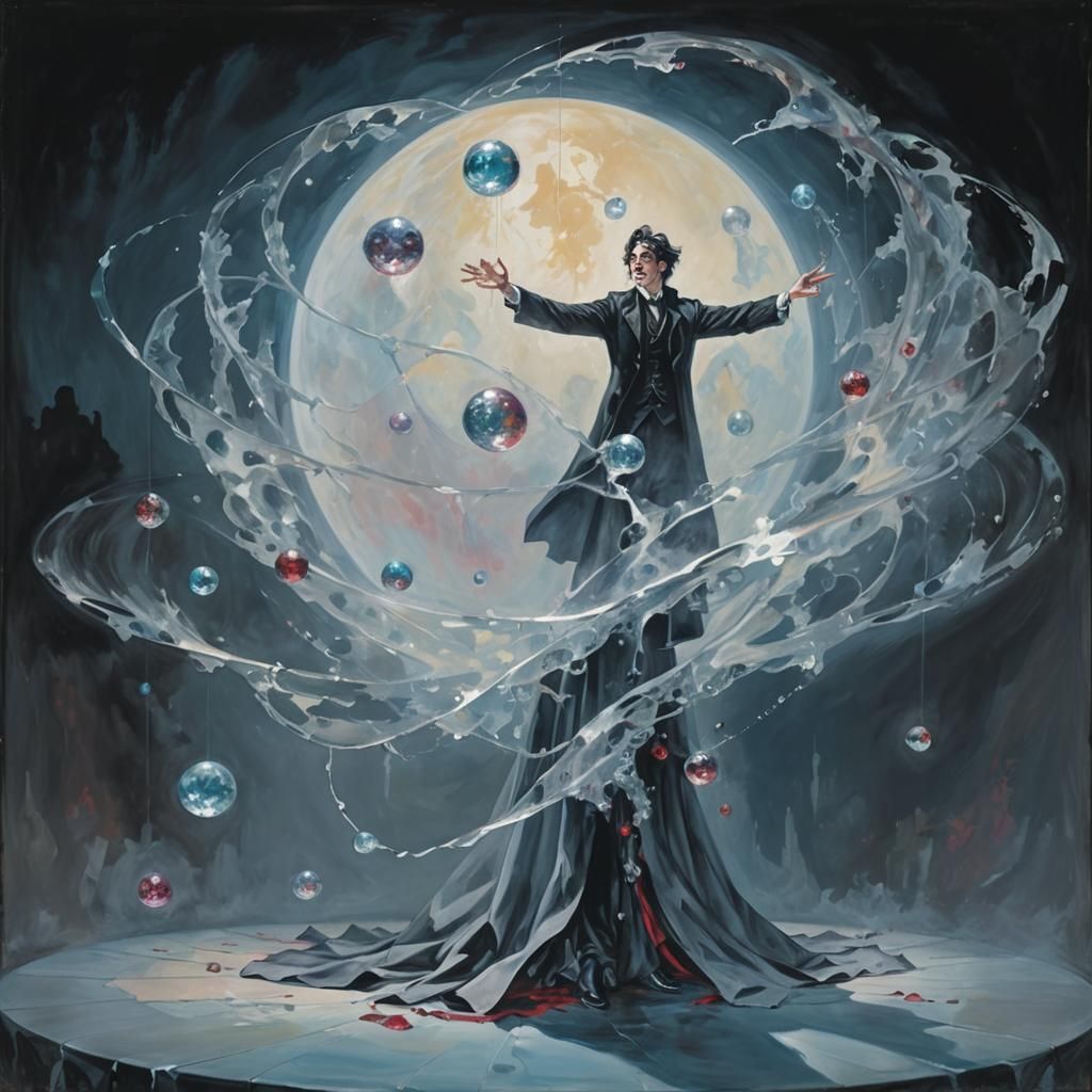 Magician Defies Gravity with Crystal Balls in Dreamlike Surr...