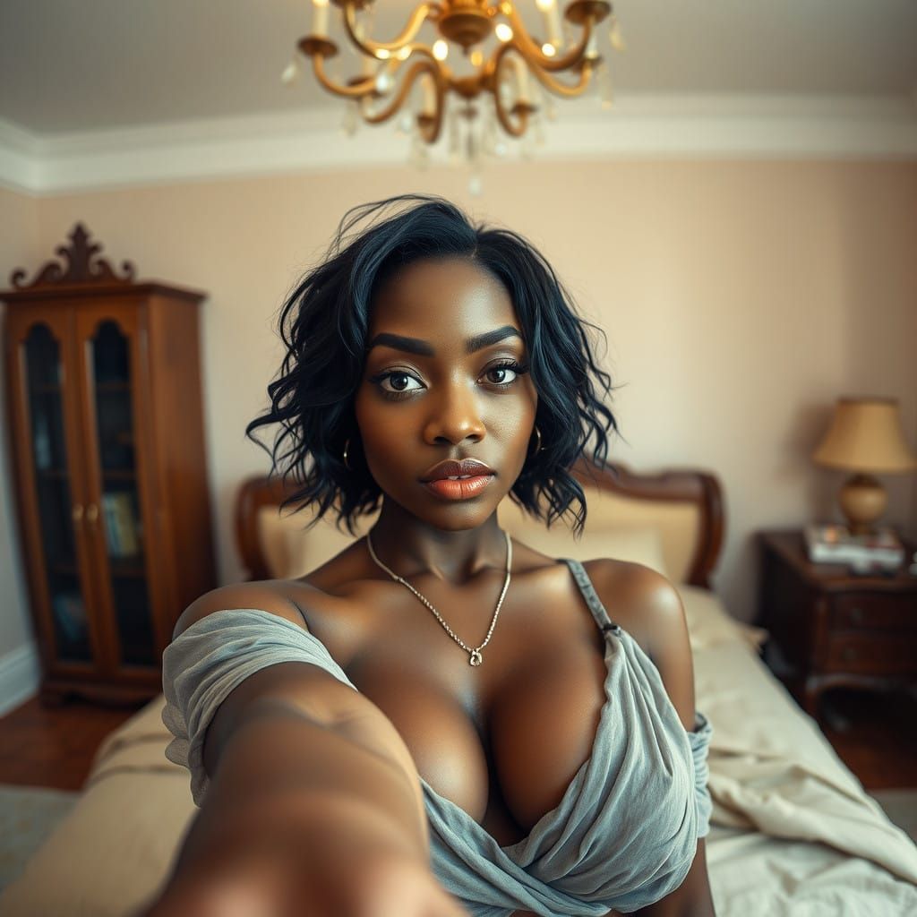 Alluring Black Pin-up Beauty in a Warm, Soft Light