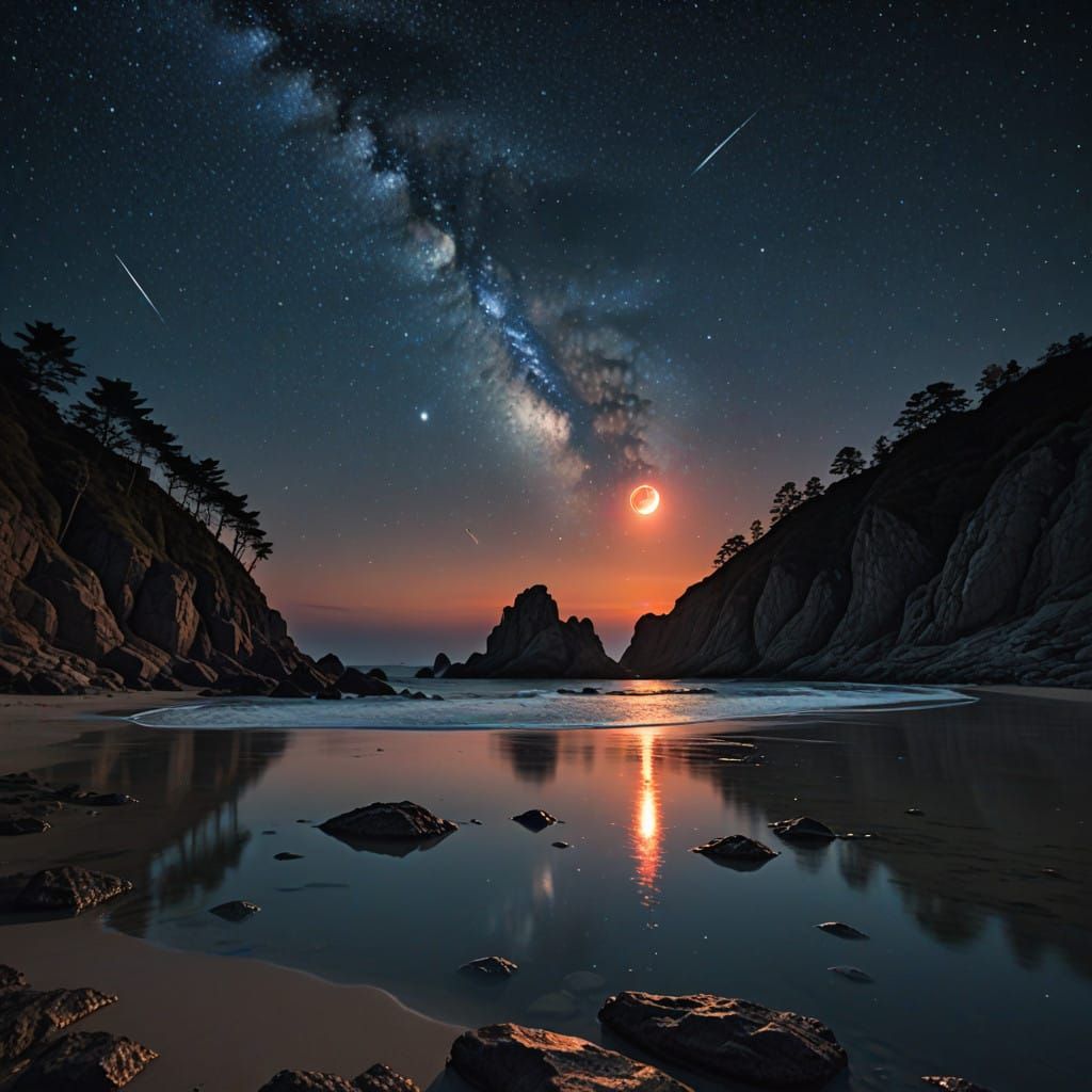 Cosmic Night Dance Under Red Moonlight