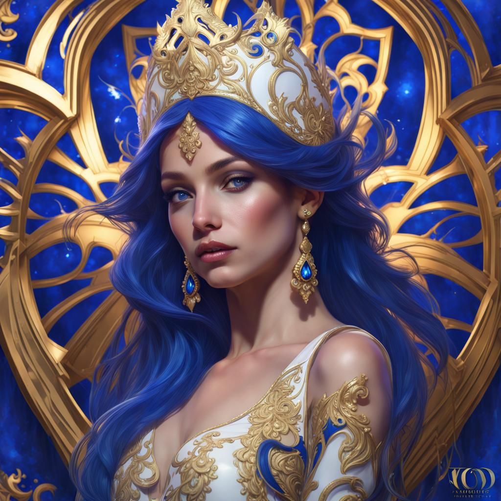 Royal Blue Queen with Gold Glitter Aura