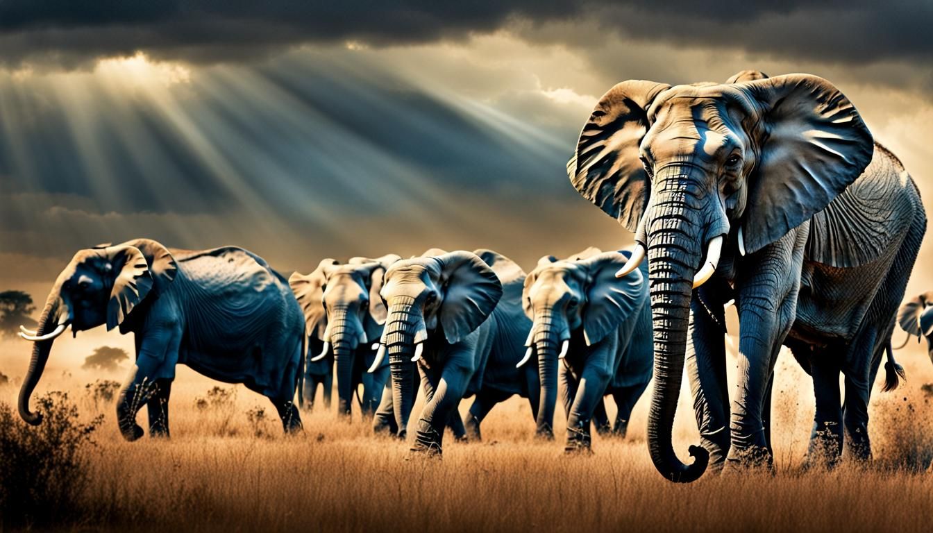 Majestic Elephant Herd in Hyperrealistic Detail