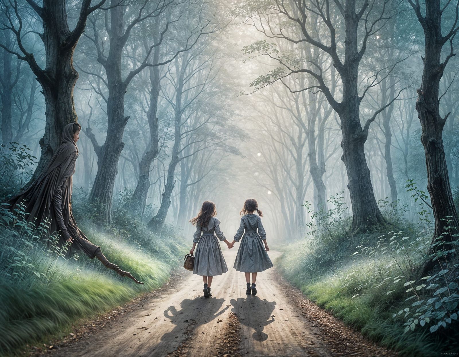 Mystical Forest Path Under Full Moonlight