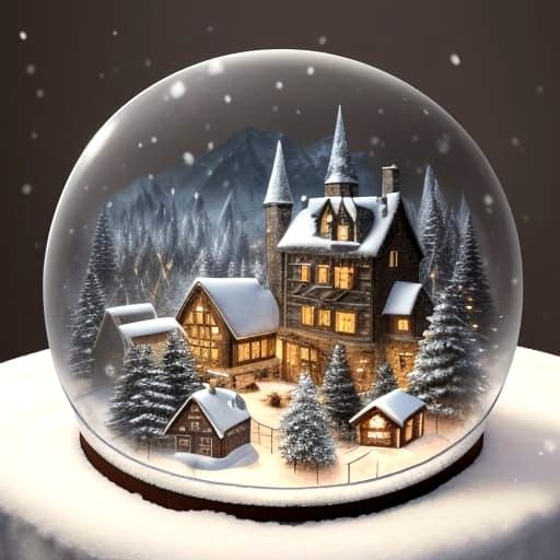 Magical Winter Village in Snow Globe