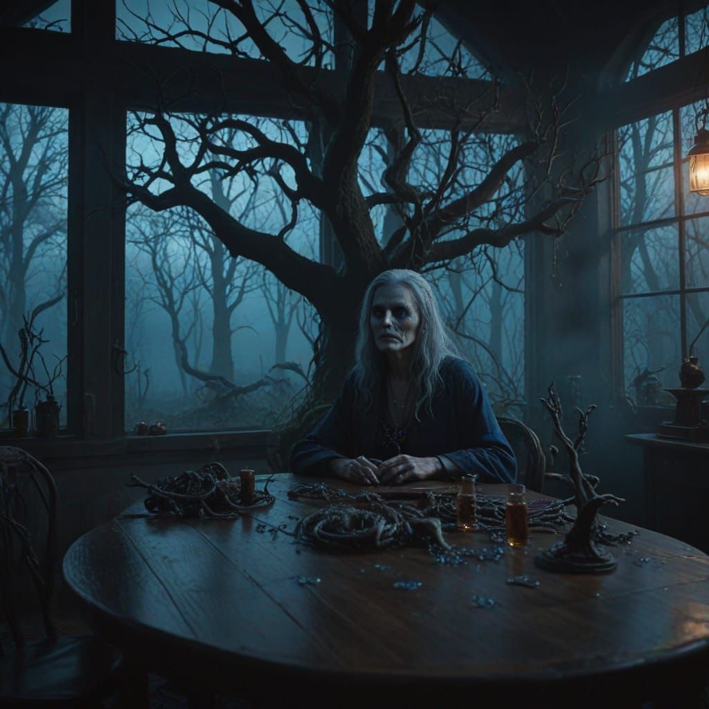 Ethereal Old Witch in Haunted Mansion