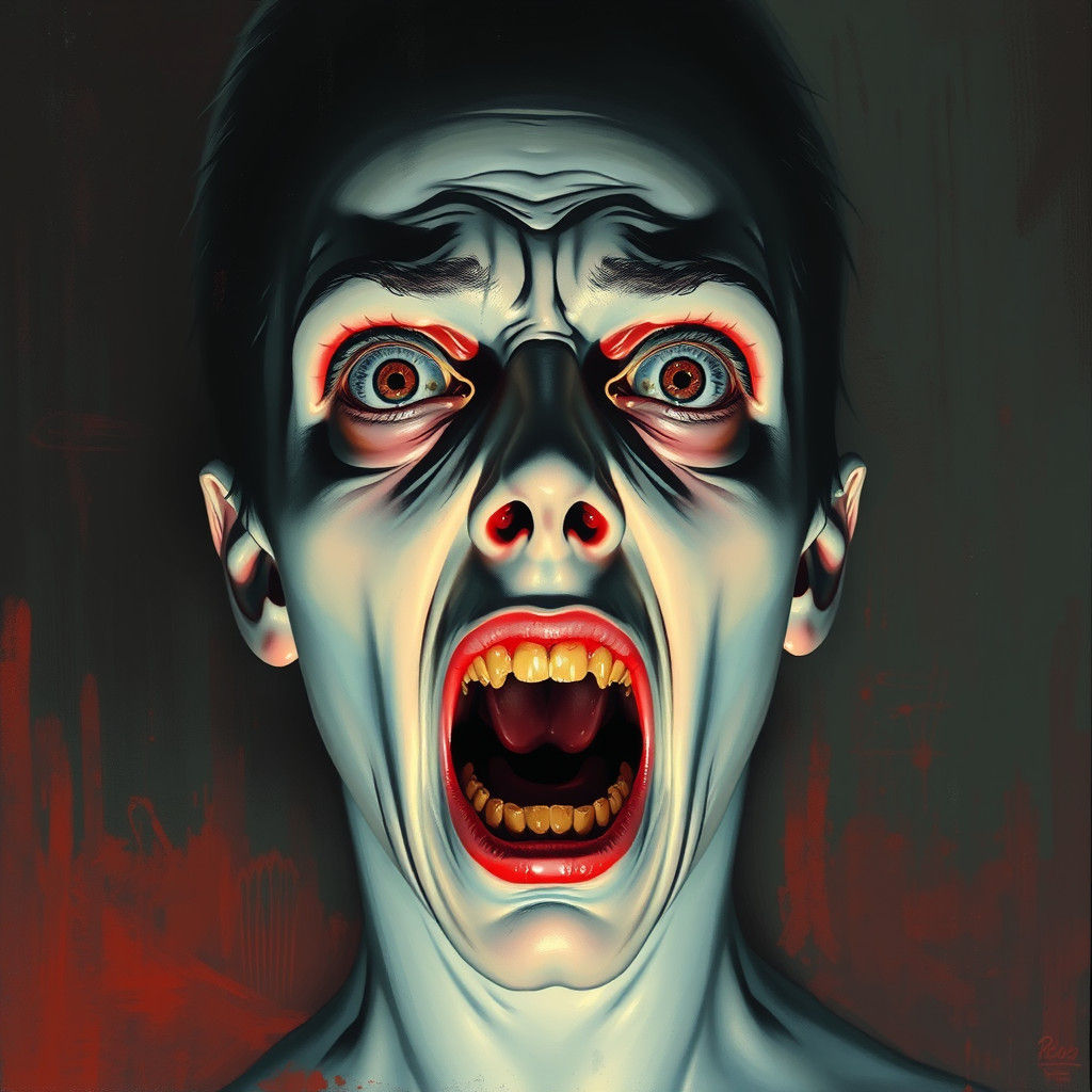 Anguished Face in Silent Scream, Gothic Horror Style