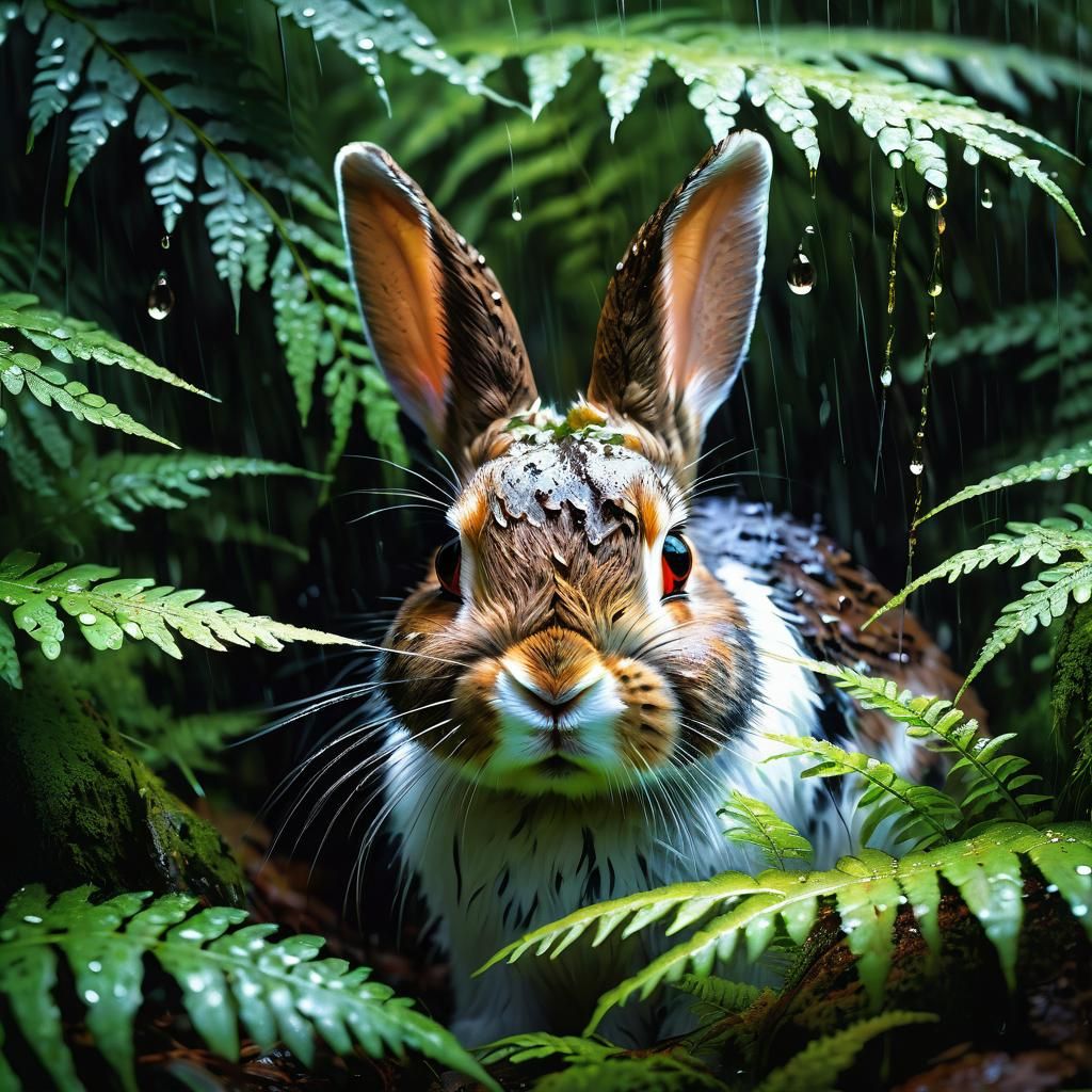 Rabbit Hiding from Rain: Detailed Matte Painting