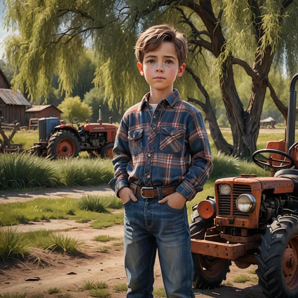 Boy with Tractor: Detailed Matte Painting