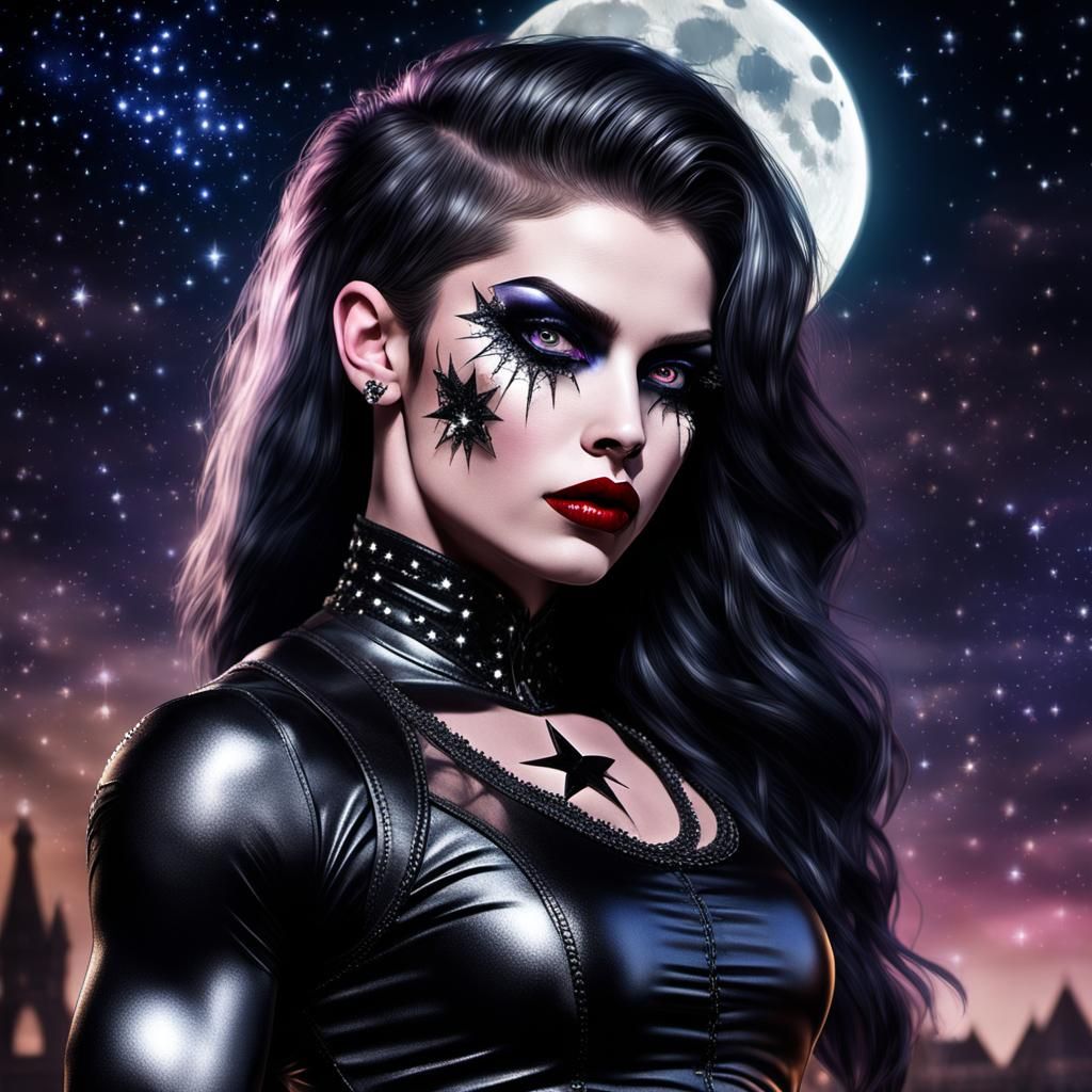 Victorian Gothic Woman Bodybuilder Under Full Moon