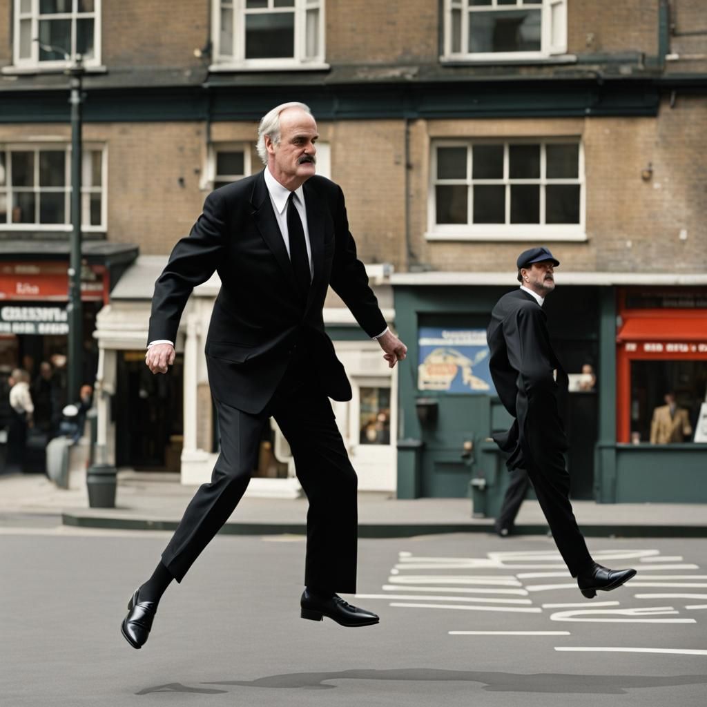 Humorous High-Resolution Image of Man Doing Silly Walk