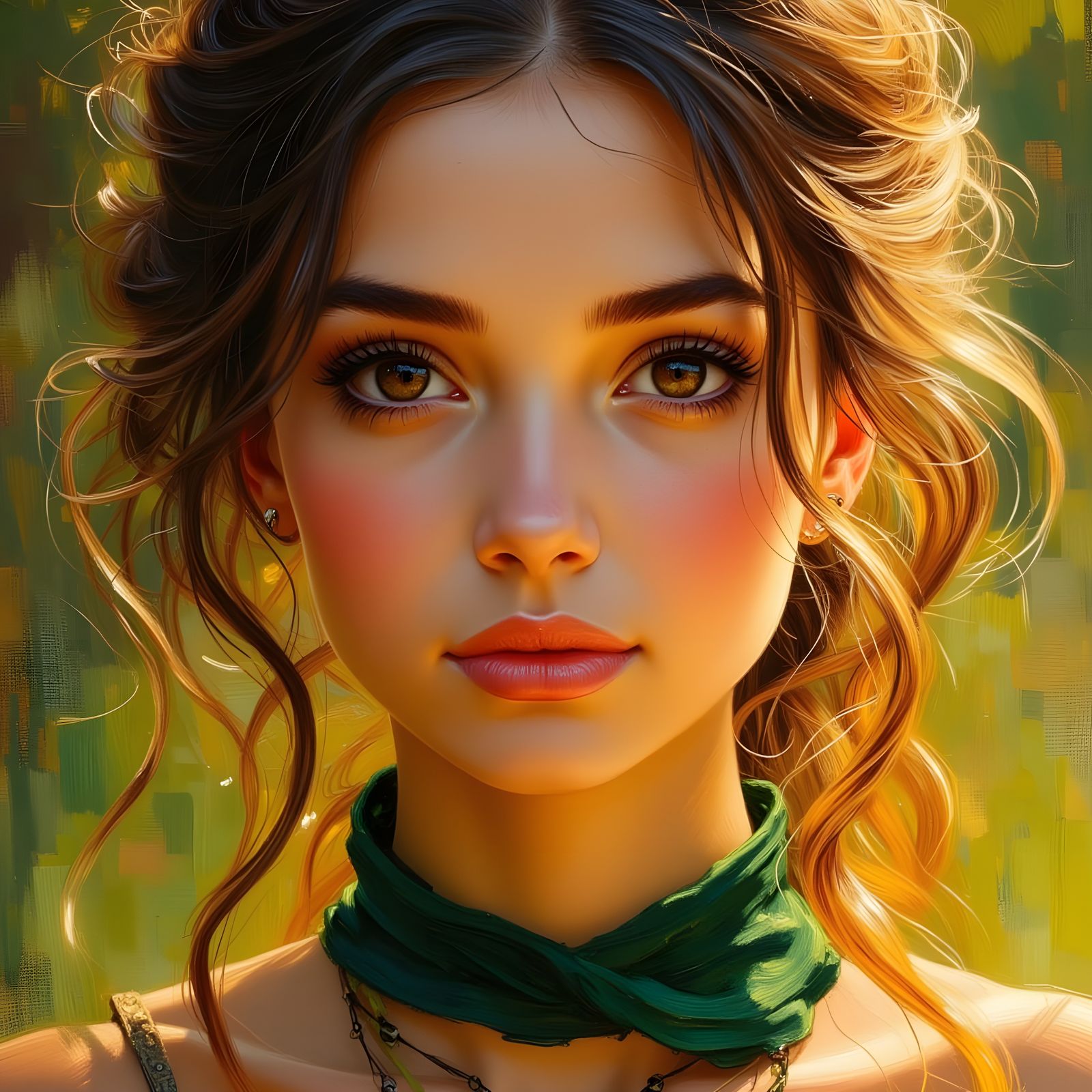 Norse Goddess Portrait in Impressionist Oil Style