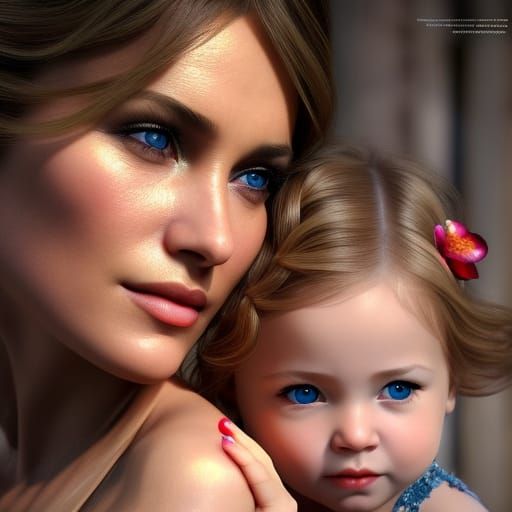 Radiant Mother and Daughter Portrait in Detailed 3D Art