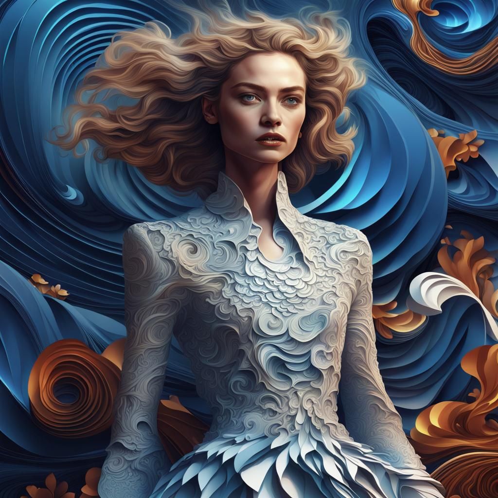 Beautiful French Supermodel Portrait in Vector Fractal Style