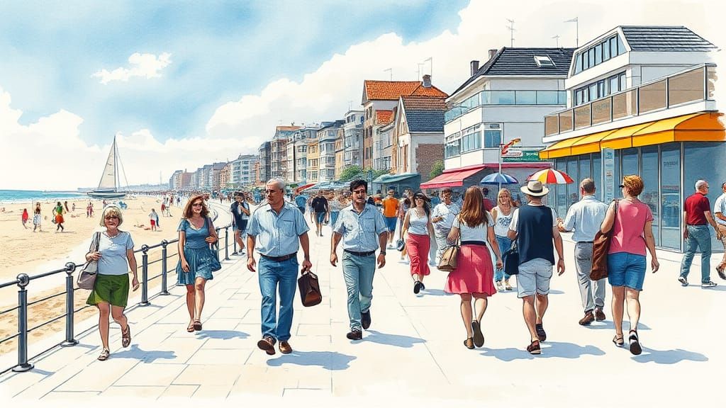 Scheveningen Promenade in Colorful Comic Art Style