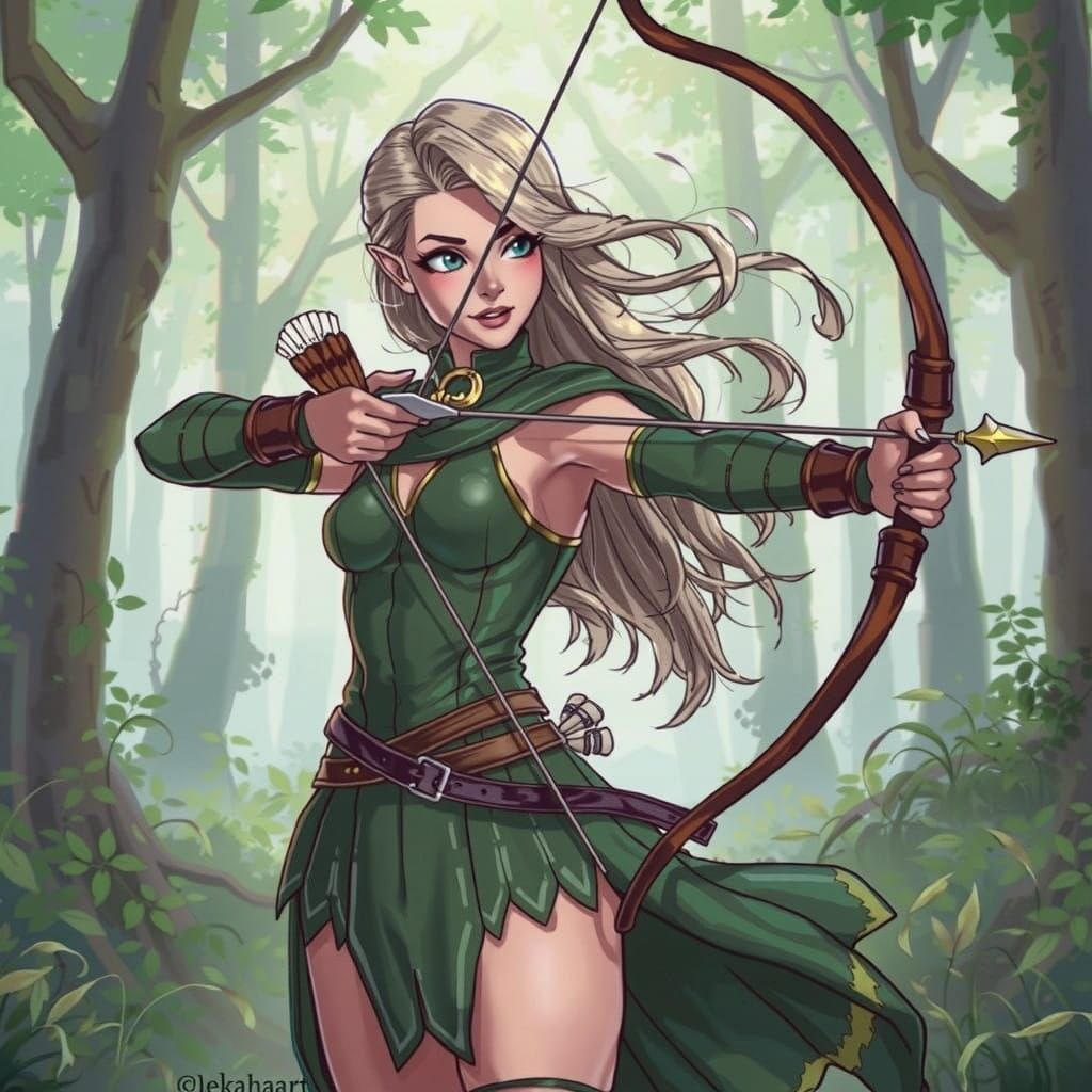 Elven Warrior in Forest, Digital Art