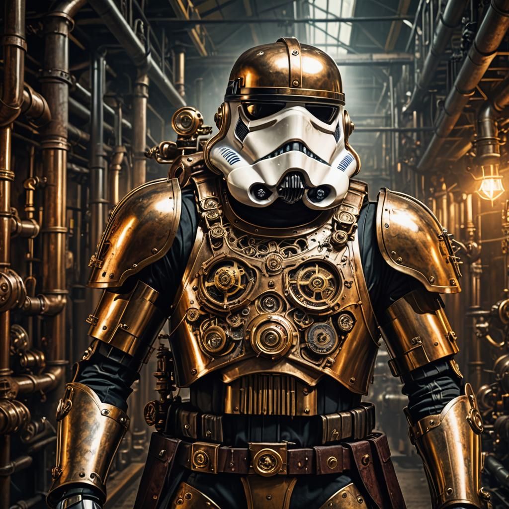 Steampunk Stormtrooper in Victorian Industrial Setting
