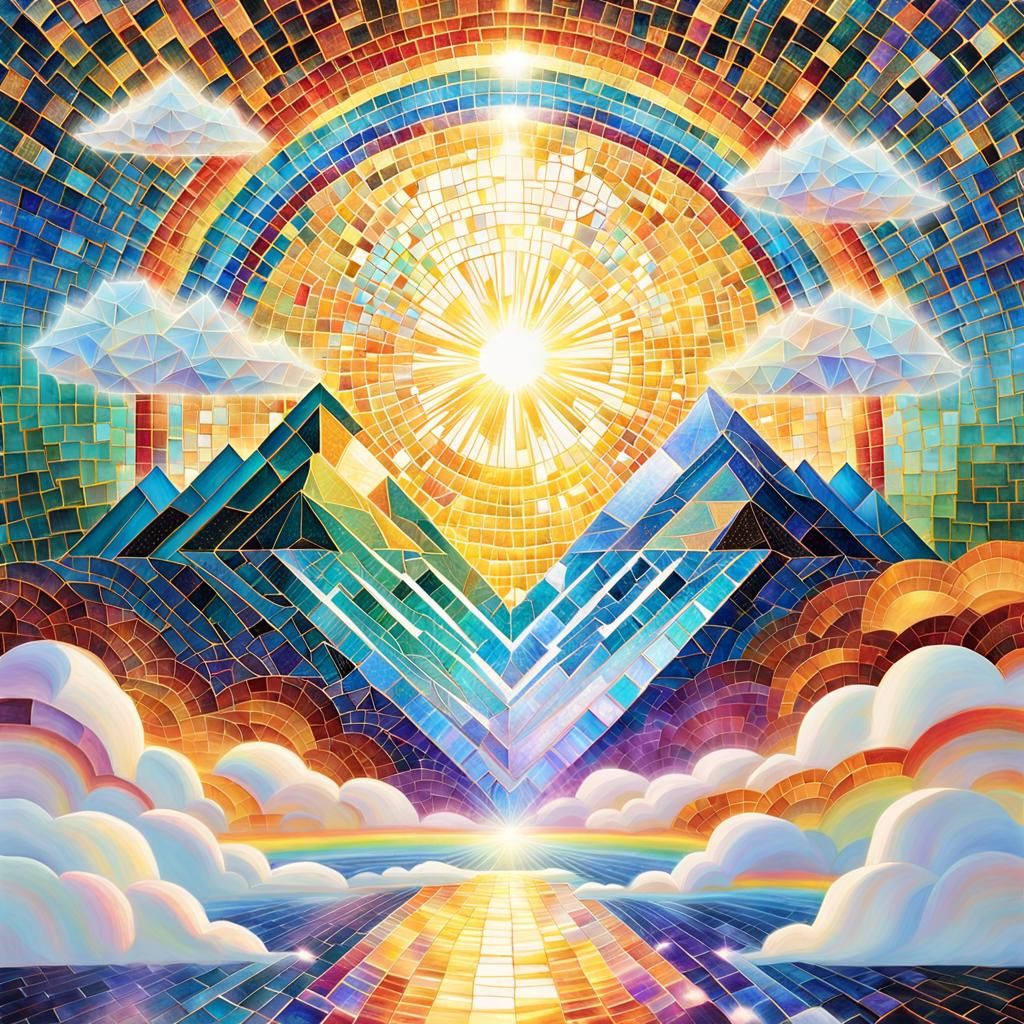 Ethereal Rainbow Mosaic: Holographic Abstract Art