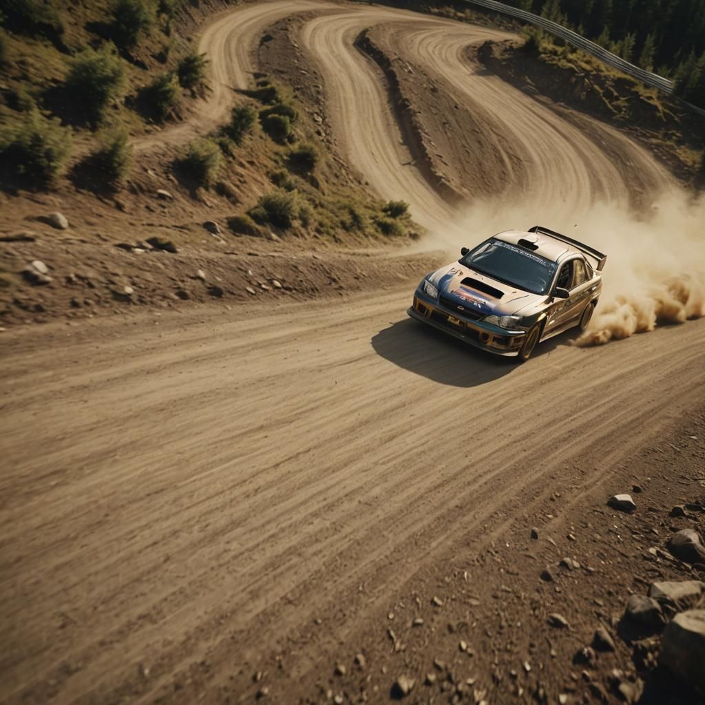 Subaru Impreza Rally Car Races on Winding Track