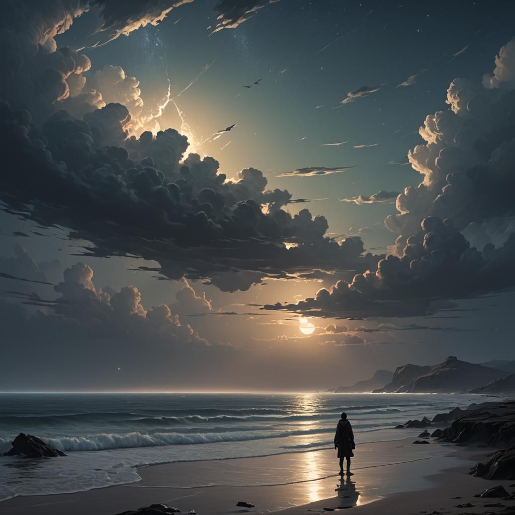 Dark Fantasy Seascape with Volumetric Lighting