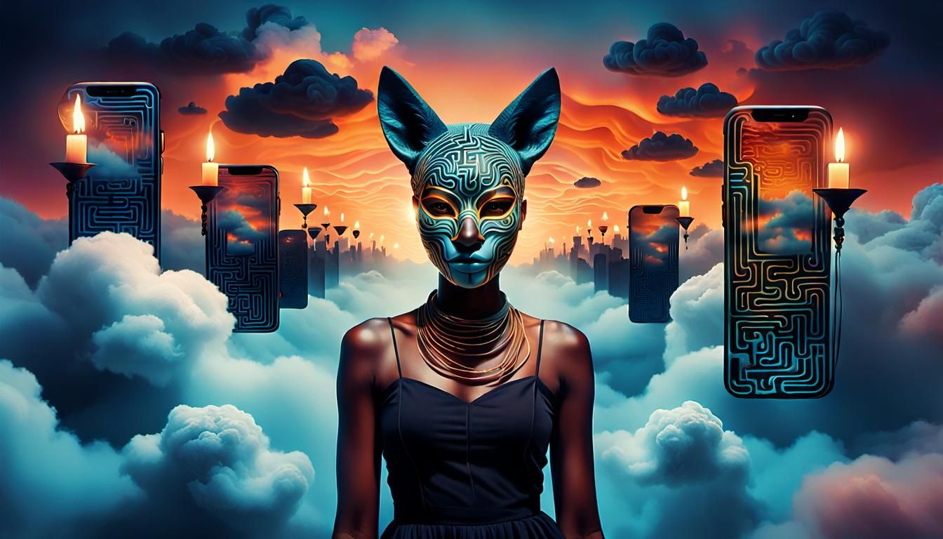 Mystical Woman with Jackal Mask in Surreal Digital Art