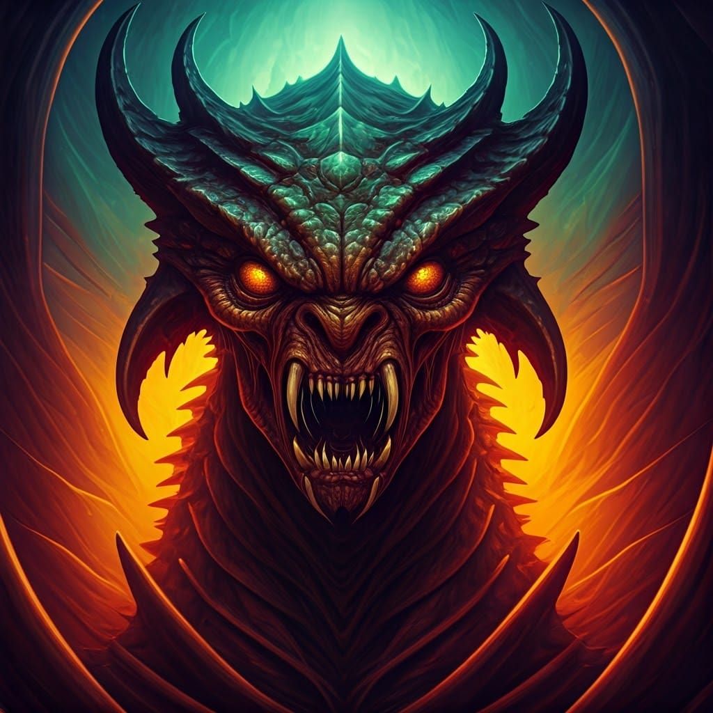 Serpent Demon with Insectoid Features in Neon