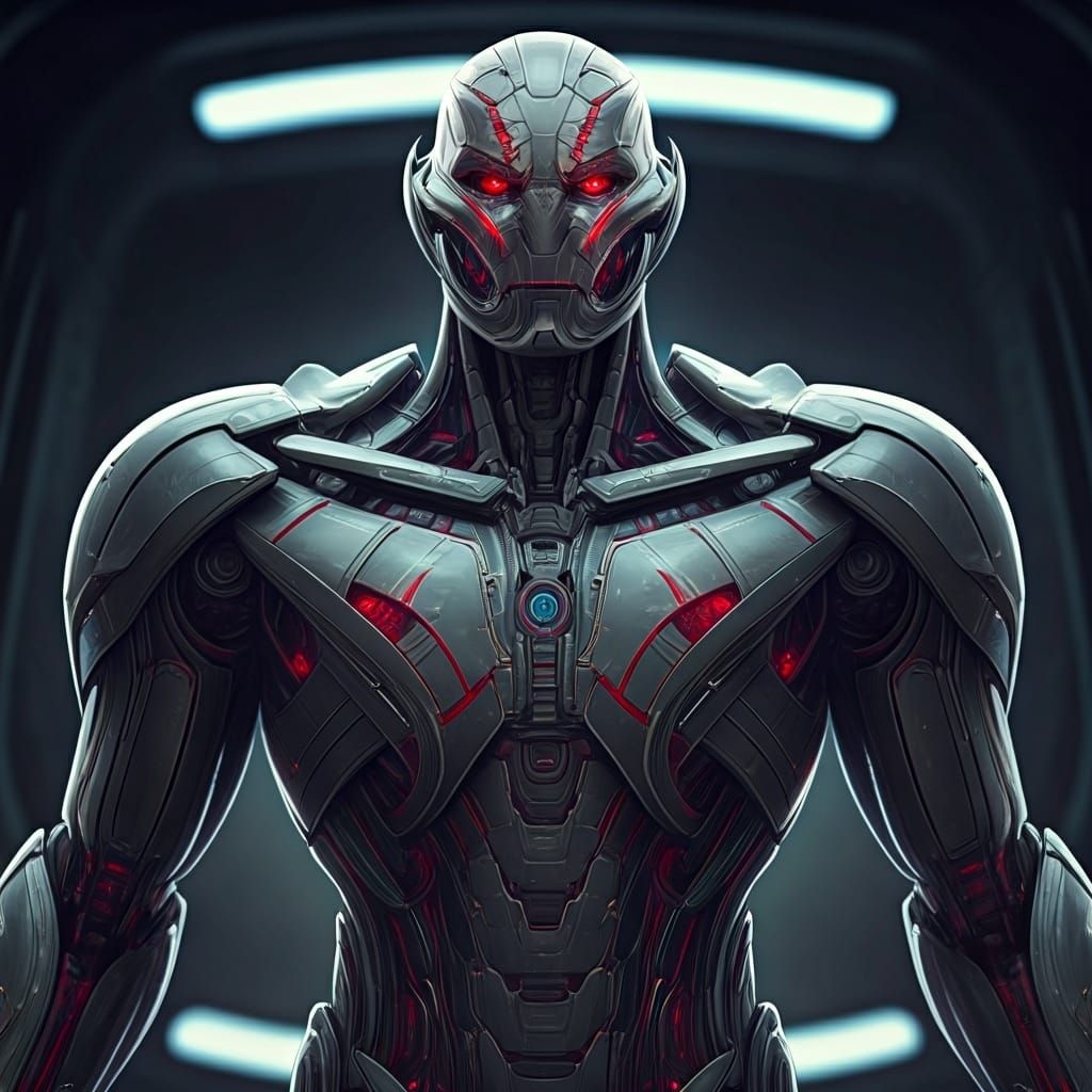 Photorealistic Ultron in Futuristic Anime Style