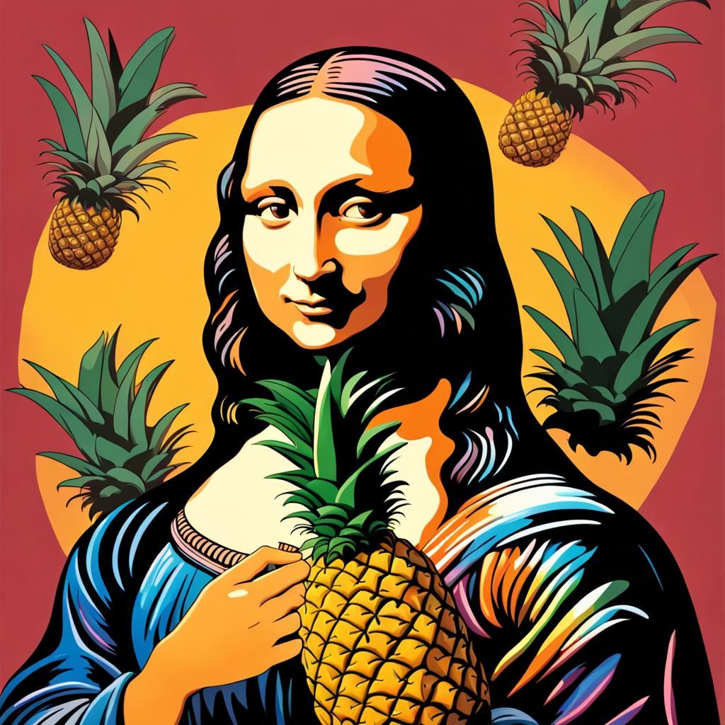 Mona Lisa with Pineapple: Hyperrealistic Splash Art