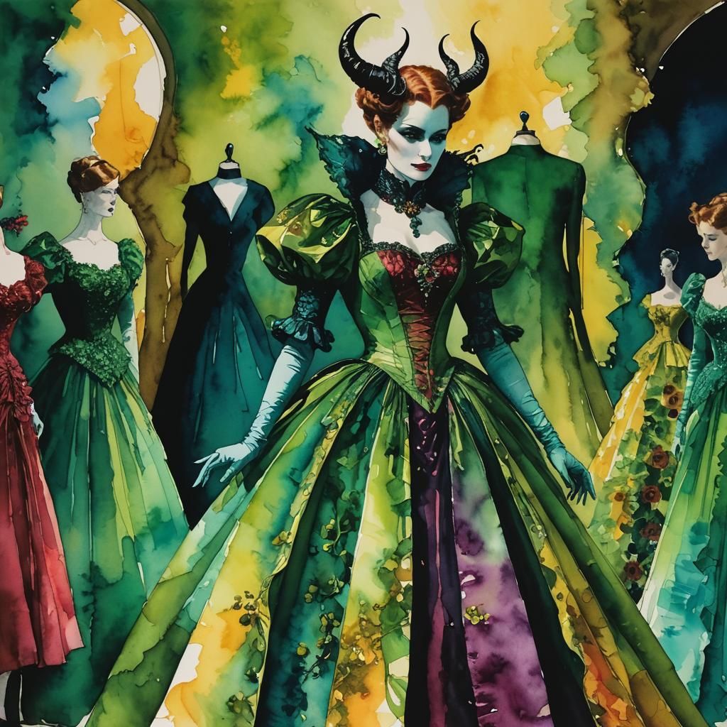 Elegant Demon Dress Shopping in Cel-Shaded Style