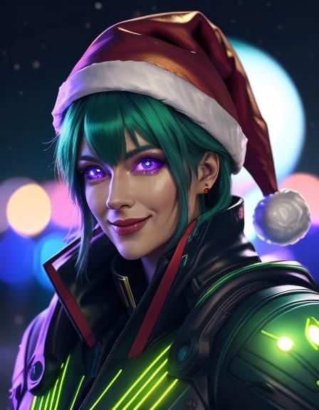 Festive Humanoid Portrait in Futuristic Sci-Fi Style